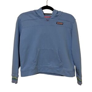 Vineyard Vines Shep Hoodie Girls L Ocean Breeze Smocked Sleeve V-Neck Terry